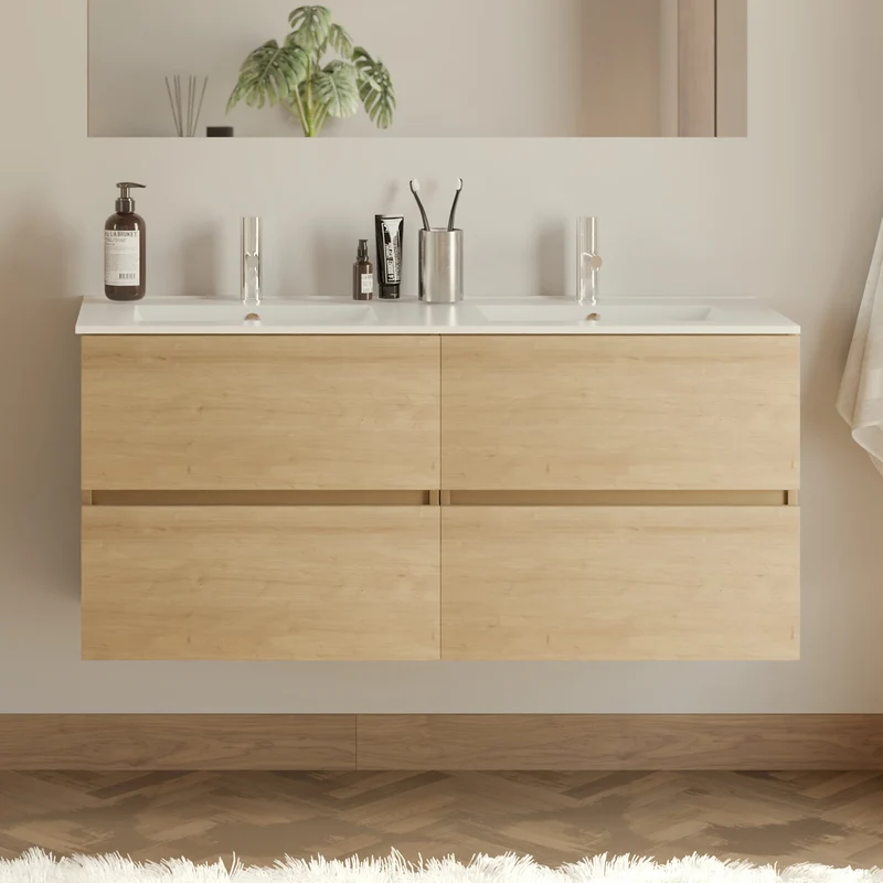 Meuble de salle de bain 140cm double vasque - 4 tiroirs - IDA