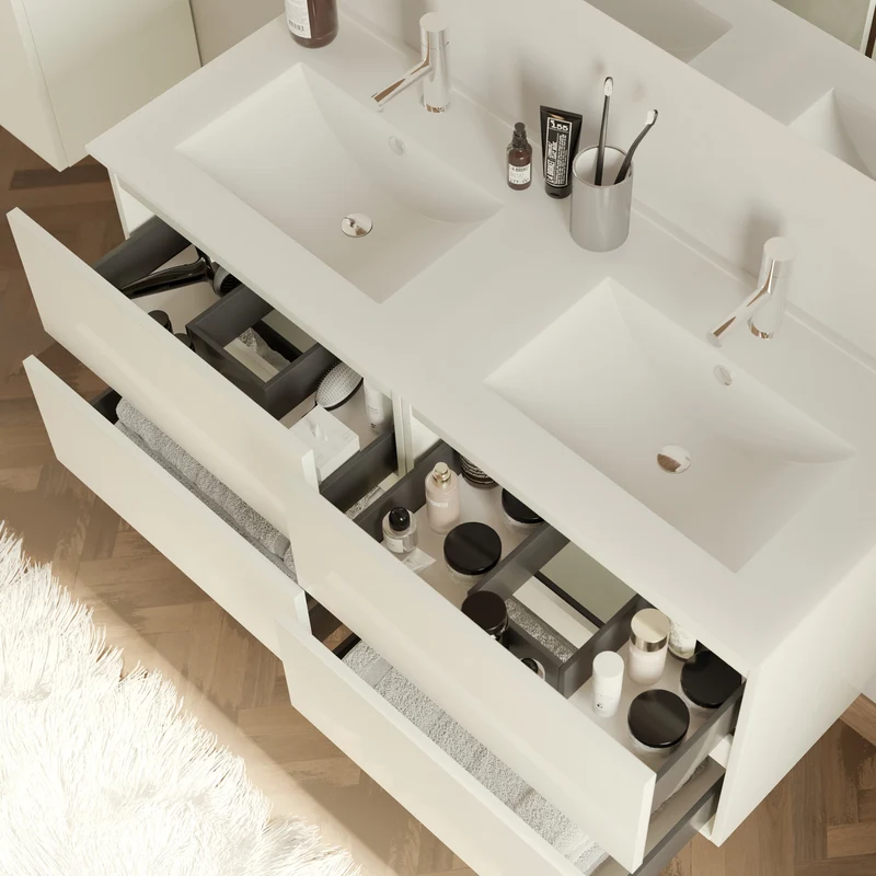 Meuble de salle de bain 140cm double vasque - 4 tiroirs - IDA