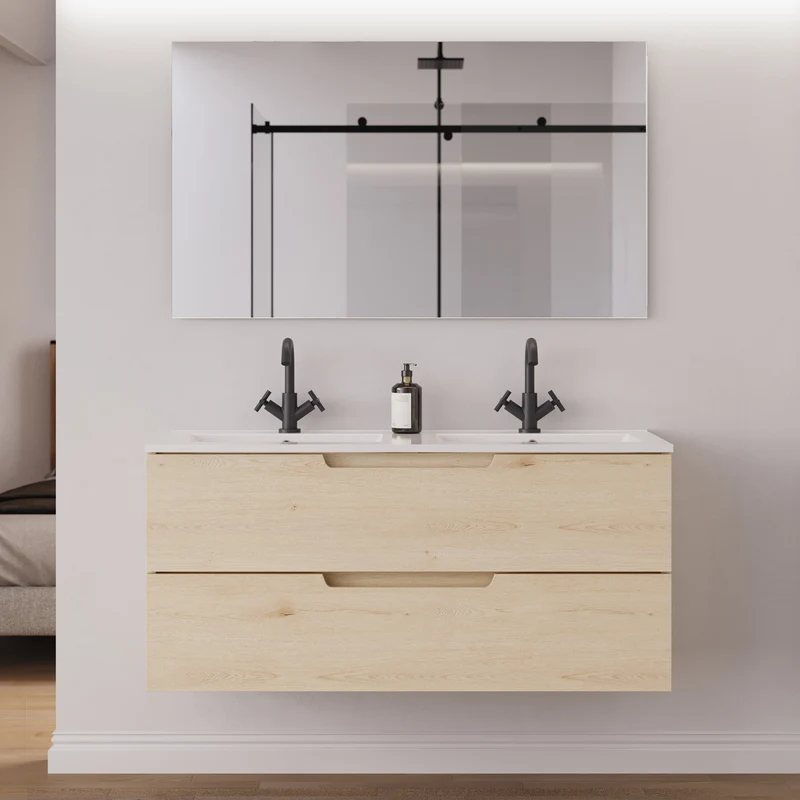 Meuble de salle de bain 120 cm double vasque - 2 tiroirs - SONRIZA