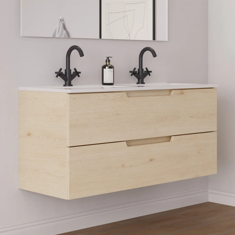 Meuble de salle de bain 120 cm double vasque - 2 tiroirs - SONRIZA