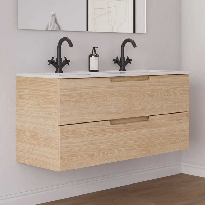 Meuble de salle de bain 120 cm double vasque - 2 tiroirs - SONRIZA