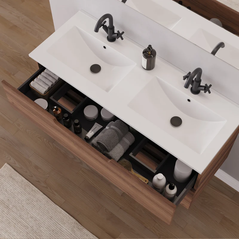 Meuble de salle de bain 120 cm double vasque - 2 tiroirs - SONRIZA