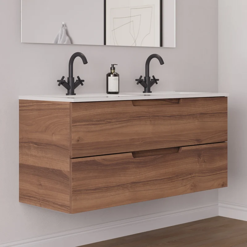 Meuble de salle de bain 120 cm double vasque - 2 tiroirs - SONRIZA
