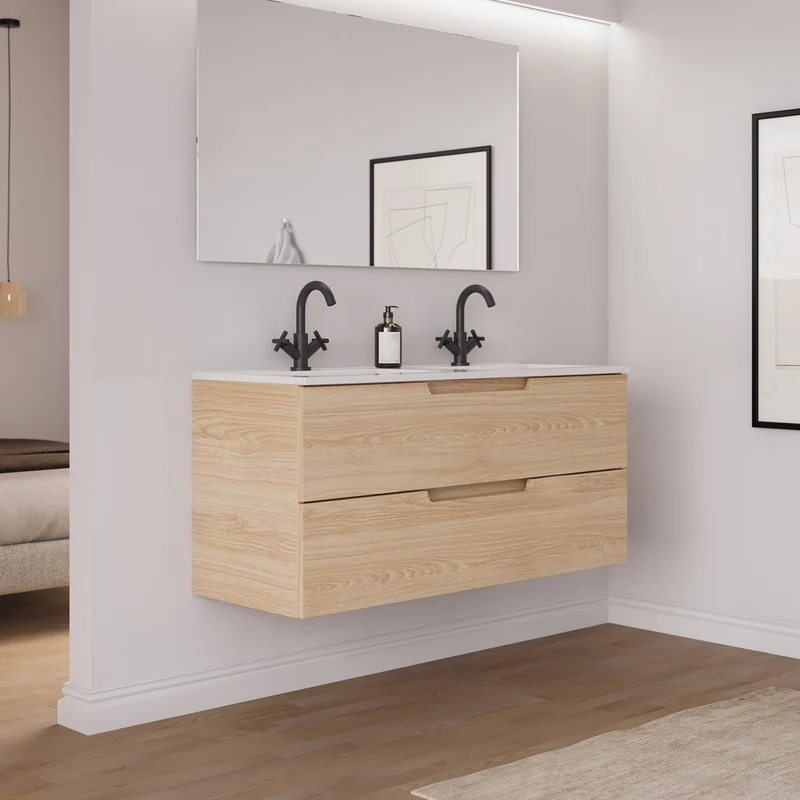 Meuble de salle de bain 120 cm double vasque - 2 tiroirs - SONRIZA