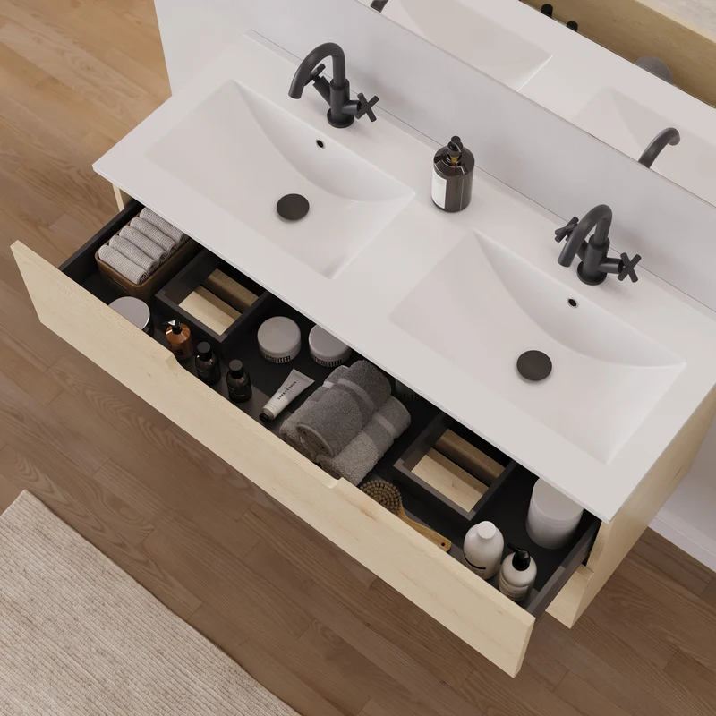 Meuble de salle de bain 120 cm double vasque - 2 tiroirs - SONRIZA