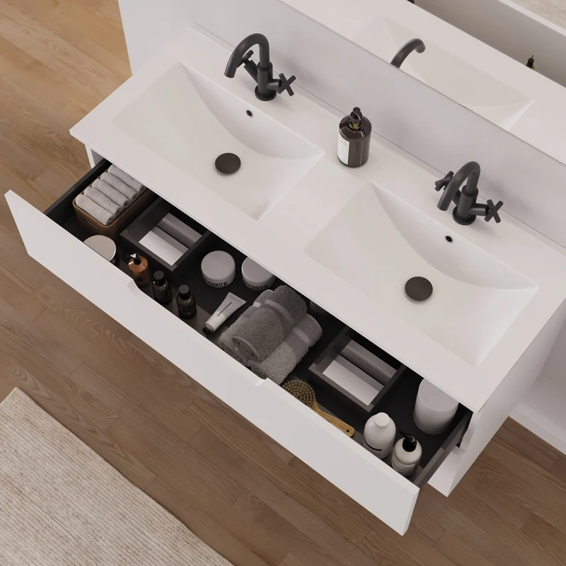 Meuble de salle de bain 120 cm double vasque - 2 tiroirs - SONRIZA