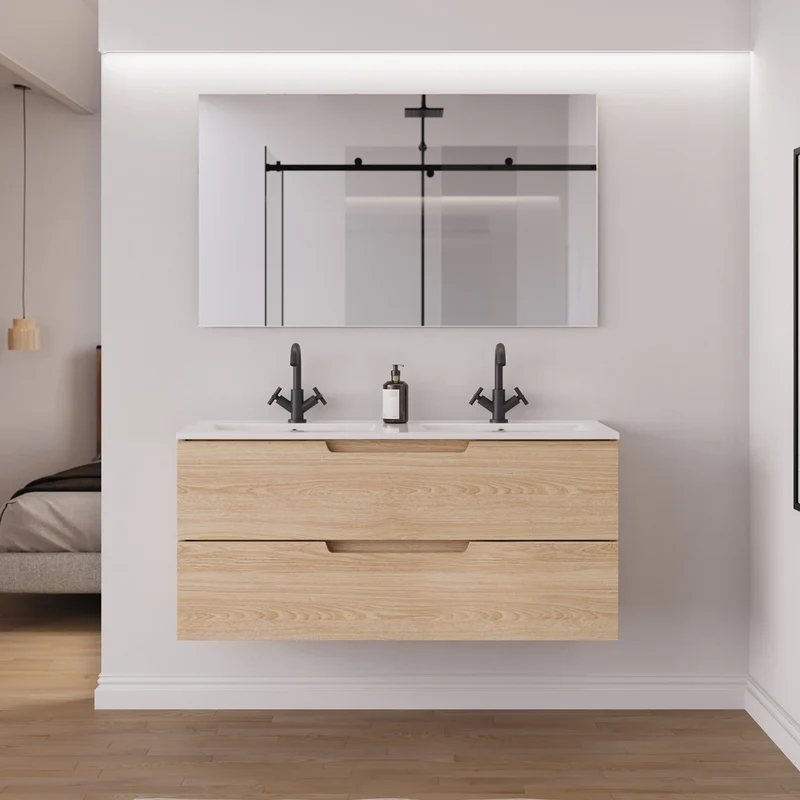 Meuble de salle de bain 120 cm double vasque - 2 tiroirs - SONRIZA