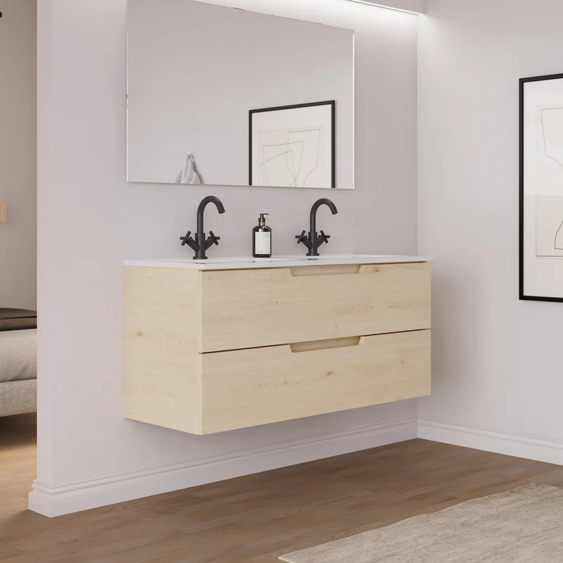 Meuble de salle de bain 120 cm double vasque - 2 tiroirs - SONRIZA