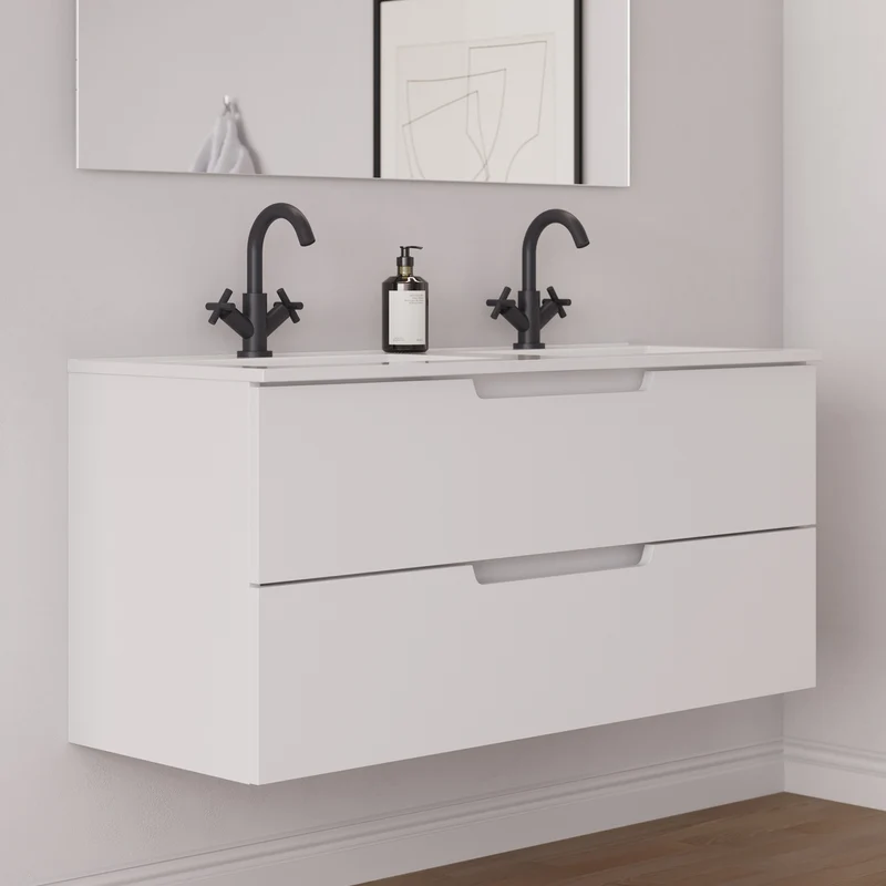 Meuble de salle de bain 120 cm double vasque - 2 tiroirs - SONRIZA