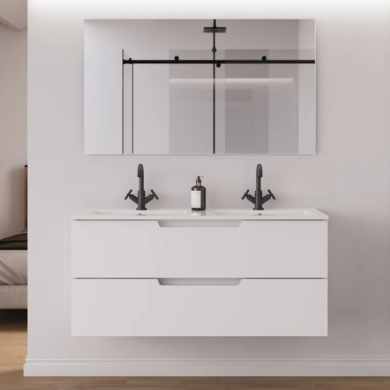 Meuble de salle de bain 120 cm double vasque - 2 tiroirs - SONRIZA