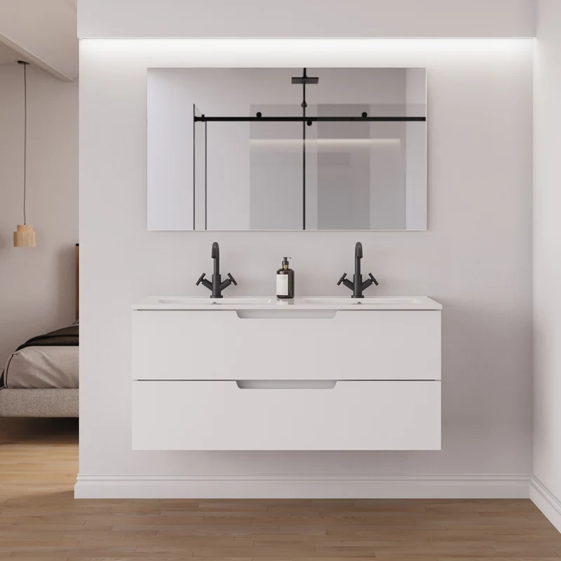 Meuble de salle de bain 120 cm double vasque - 2 tiroirs - SONRIZA