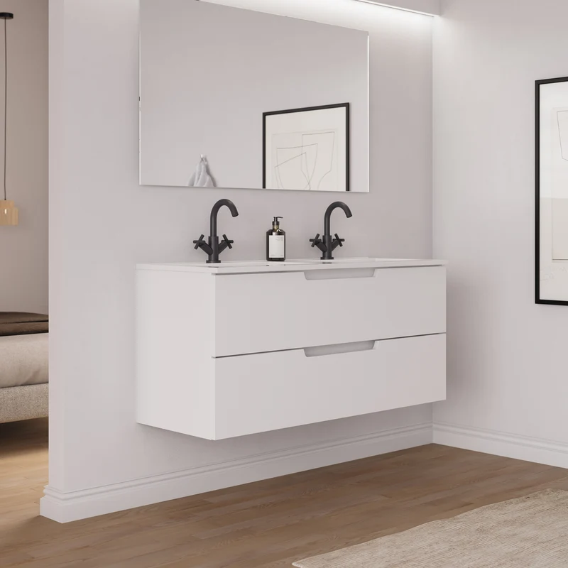 Meuble de salle de bain 120 cm double vasque - 2 tiroirs - SONRIZA