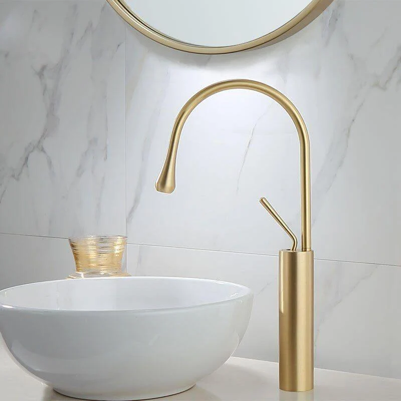 Grifo monomando lavabo alto giratorio CALGARY 48 oro cepillado