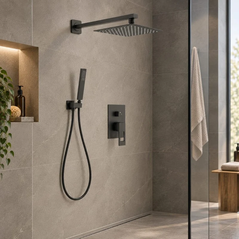 Conjunto de ducha empotrada a pared monomando TELMO negro mate