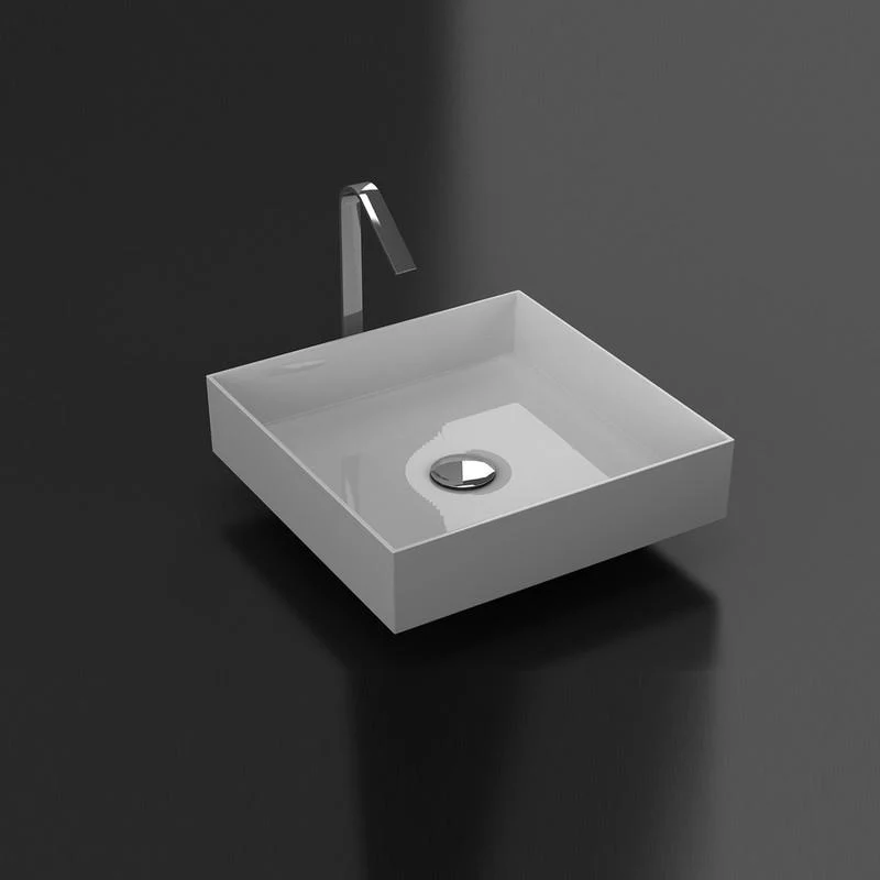 Oferta - Lavabo blanco brillante sobre encimera cuadrado SIENA de mármol cultivado 42x42 cm