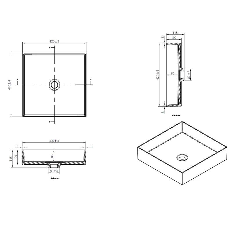 Oferta - Lavabo blanco brillante sobre encimera cuadrado SIENA de mármol cultivado 42x42 cm