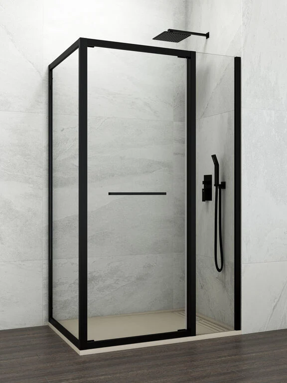 Mampara angular puerta abatible + fijo + lateral fijo SPAZIO
