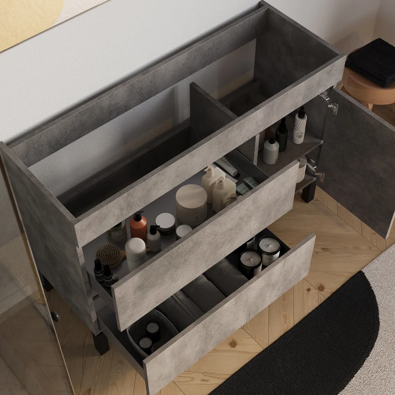 Meuble sous vasque seul, porte et tiroirs, 120cm, pour simple vasque - LAZARO