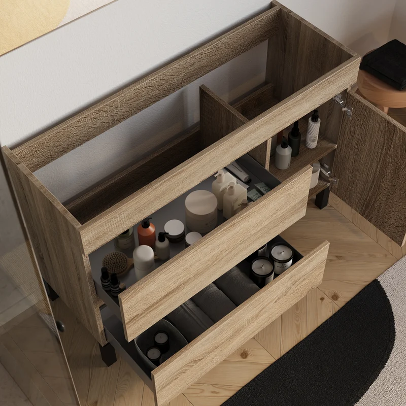 Meuble sous vasque seul, porte et tiroirs, 120cm, pour simple vasque - LAZARO
