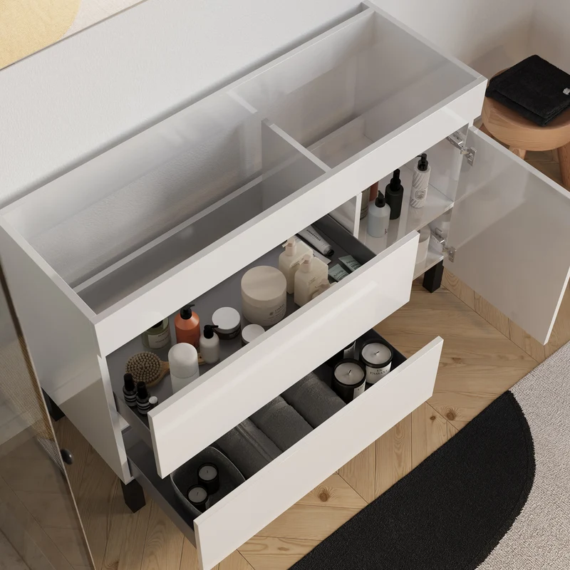 Meuble sous vasque seul, porte et tiroirs, 120cm, pour simple vasque - LAZARO
