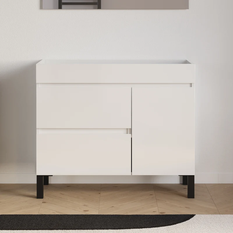 Meuble sous vasque seul, porte et tiroirs, 90cm, pour simple vasque - LAZARO