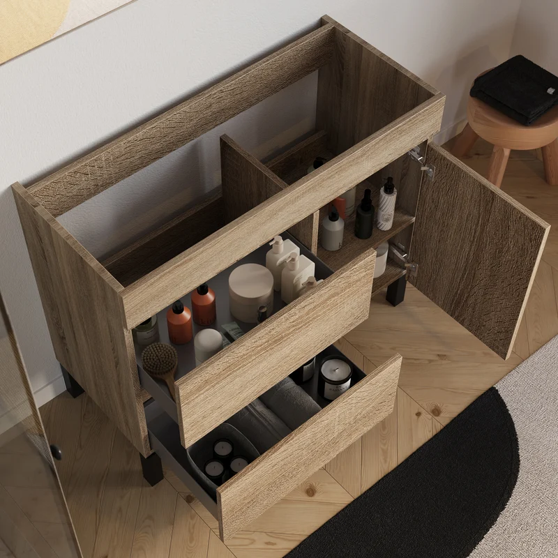 Meuble sous vasque seul, porte et tiroirs, 90cm, pour simple vasque - LAZARO