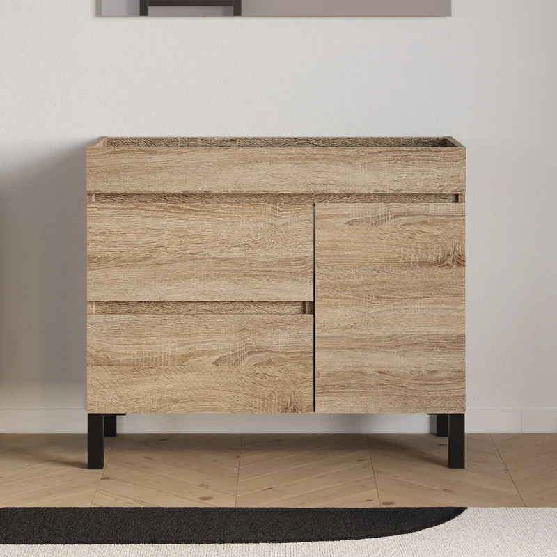 Meuble sous vasque seul, porte et tiroirs, 90cm, pour simple vasque - LAZARO