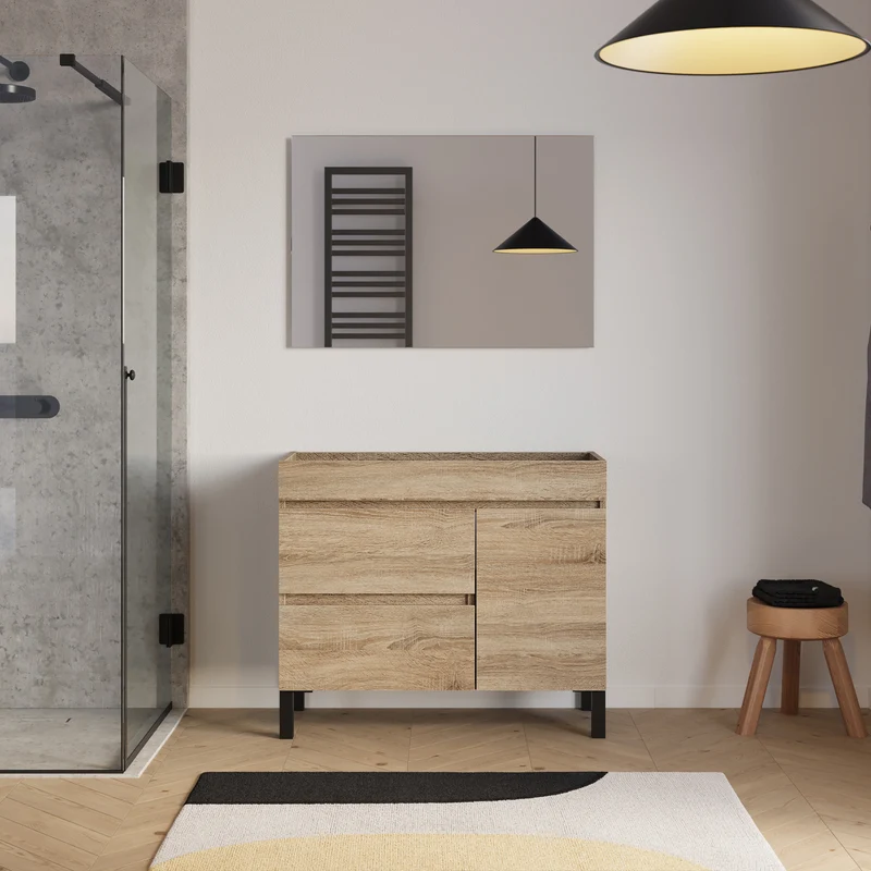 Meuble sous vasque seul, porte et tiroirs, 90cm, pour simple vasque - LAZARO