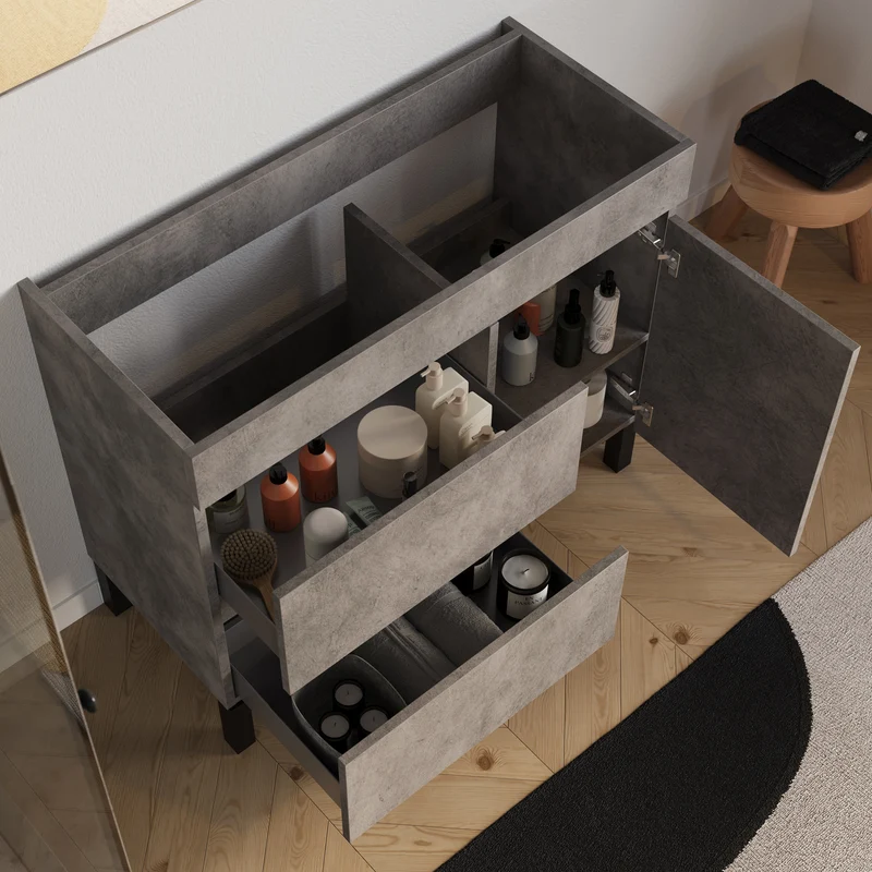 Meuble sous vasque seul, porte et tiroirs, 90cm, pour simple vasque - LAZARO