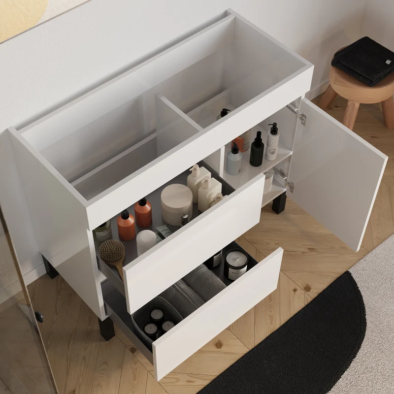 Meuble sous vasque seul, porte et tiroirs, 90cm, pour simple vasque - LAZARO
