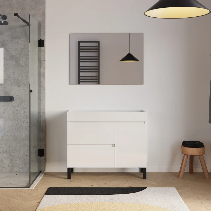 Meuble sous vasque seul, porte et tiroirs, 90cm, pour simple vasque - LAZARO