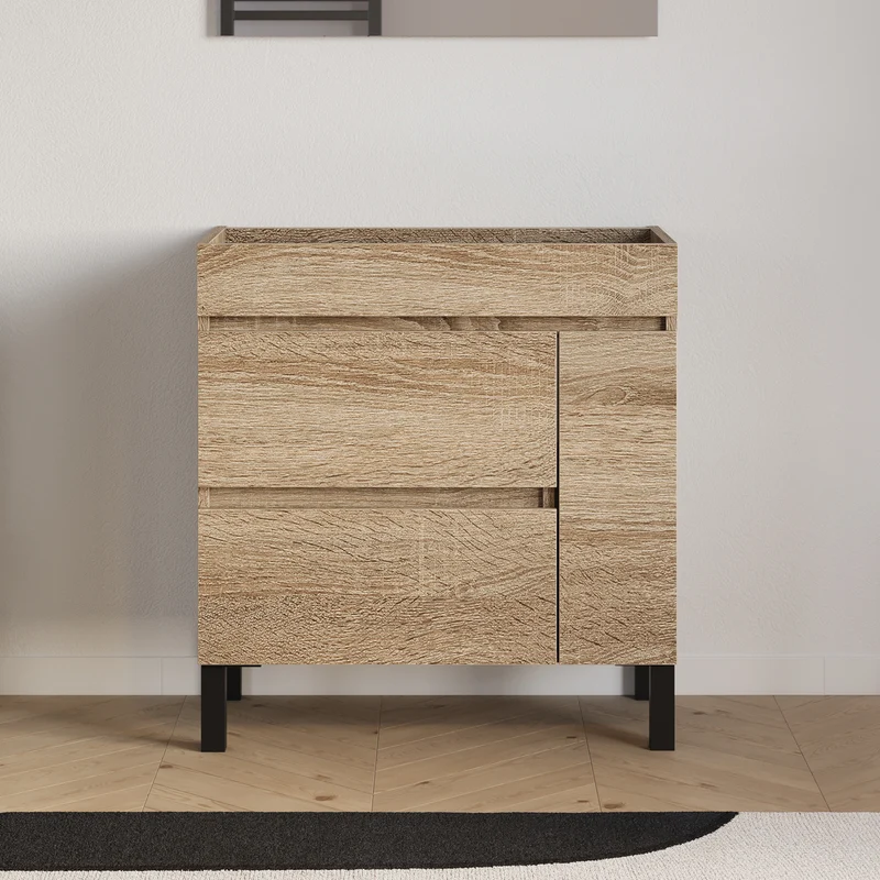 Meuble sous vasque seul, porte et tiroirs, 80cm, pour simple vasque - LAZARO