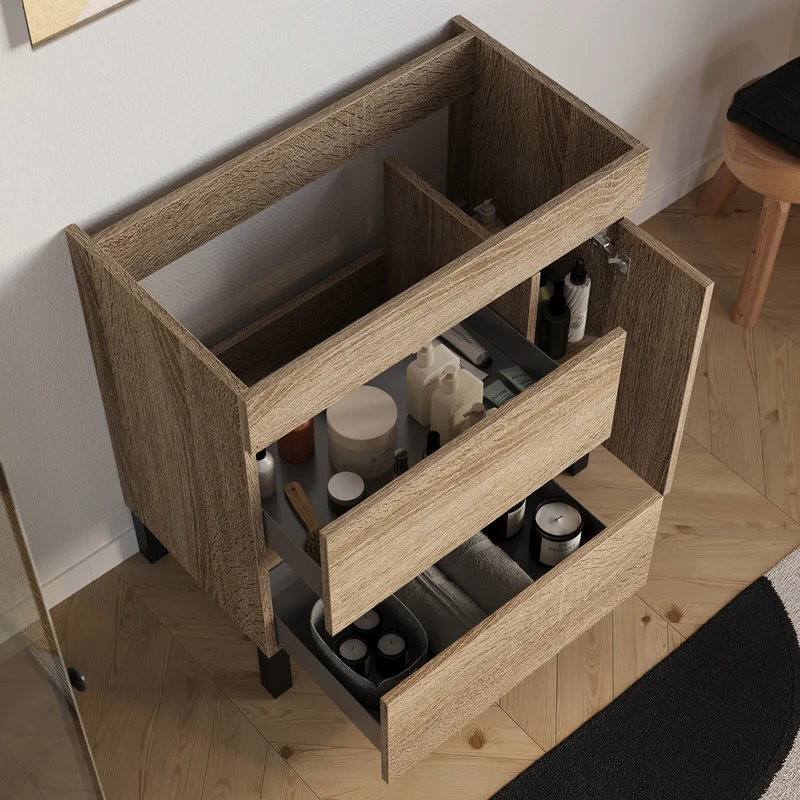 Meuble sous vasque seul, porte et tiroirs, 80cm, pour simple vasque - LAZARO