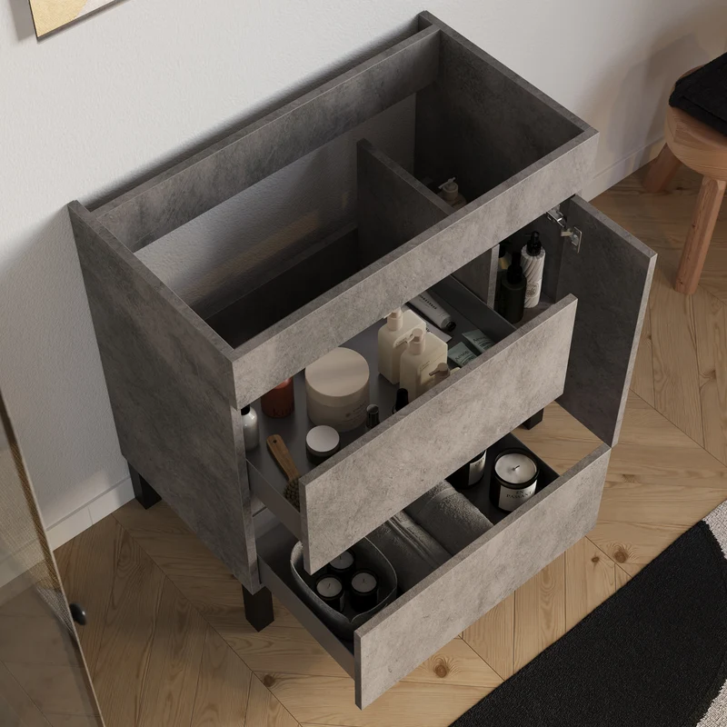 Meuble sous vasque seul, porte et tiroirs, 80cm, pour simple vasque - LAZARO