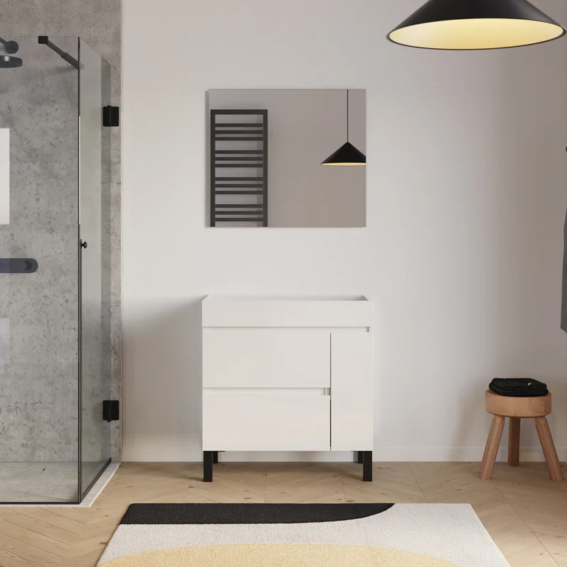 Meuble sous vasque seul, porte et tiroirs, 80cm, pour simple vasque - LAZARO
