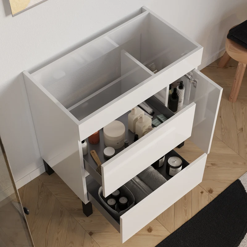 Meuble sous vasque seul, porte et tiroirs, 80cm, pour simple vasque - LAZARO