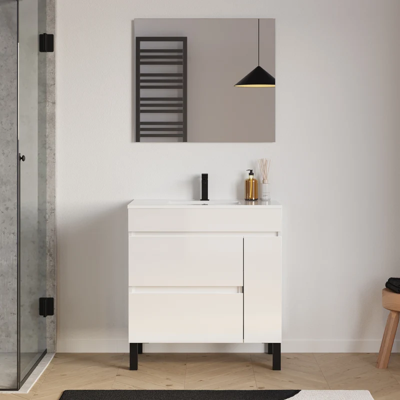 Meuble sous vasque seul, porte et tiroirs, 70cm, pour simple vasque - LAZARO