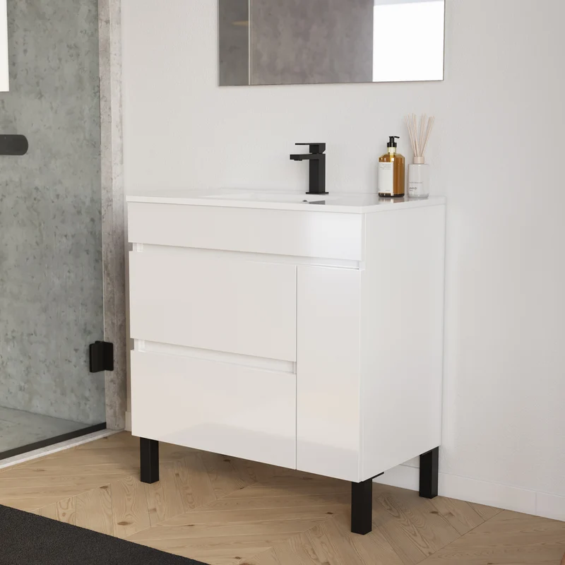 Meuble sous vasque seul, porte et tiroirs, 70cm, pour simple vasque - LAZARO