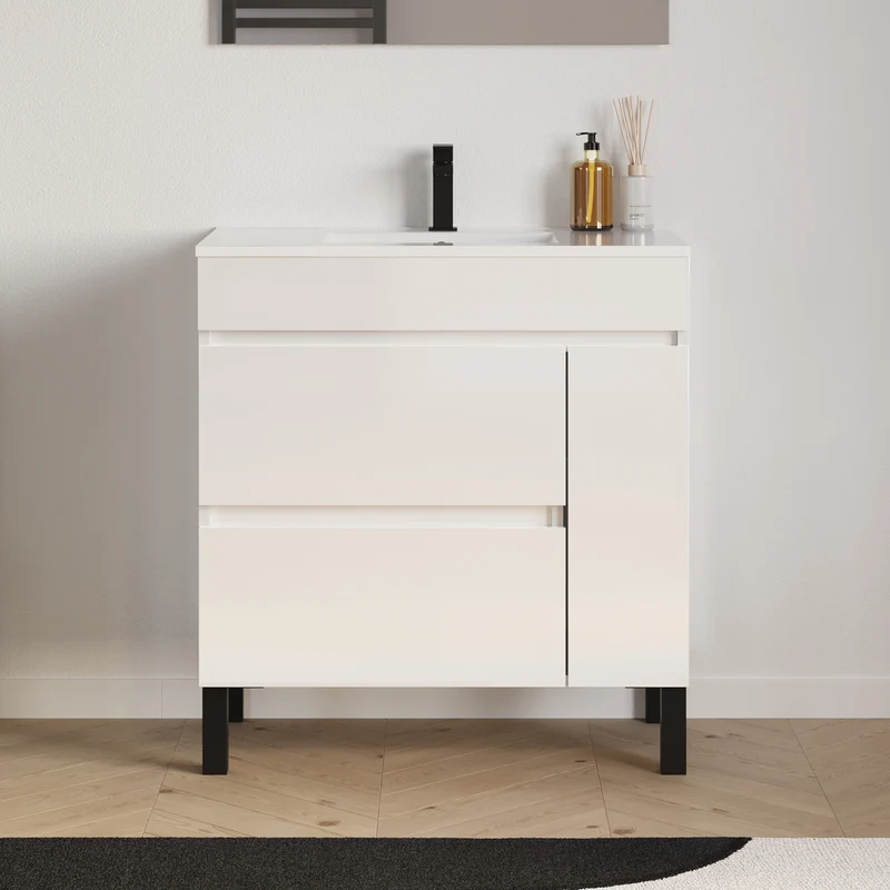Meuble sous vasque seul, porte et tiroirs, 70cm, pour simple vasque - LAZARO