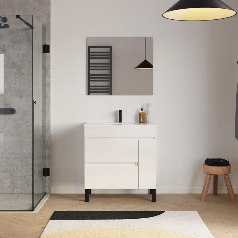 Meuble sous vasque seul, porte et tiroirs, 70cm, pour simple vasque - LAZARO