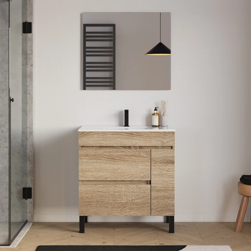 Meuble sous vasque seul, porte et tiroirs, 70cm, pour simple vasque - LAZARO