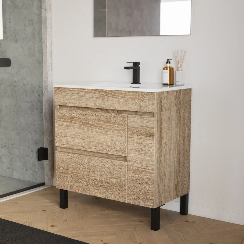 Meuble sous vasque seul, porte et tiroirs, 70cm, pour simple vasque - LAZARO