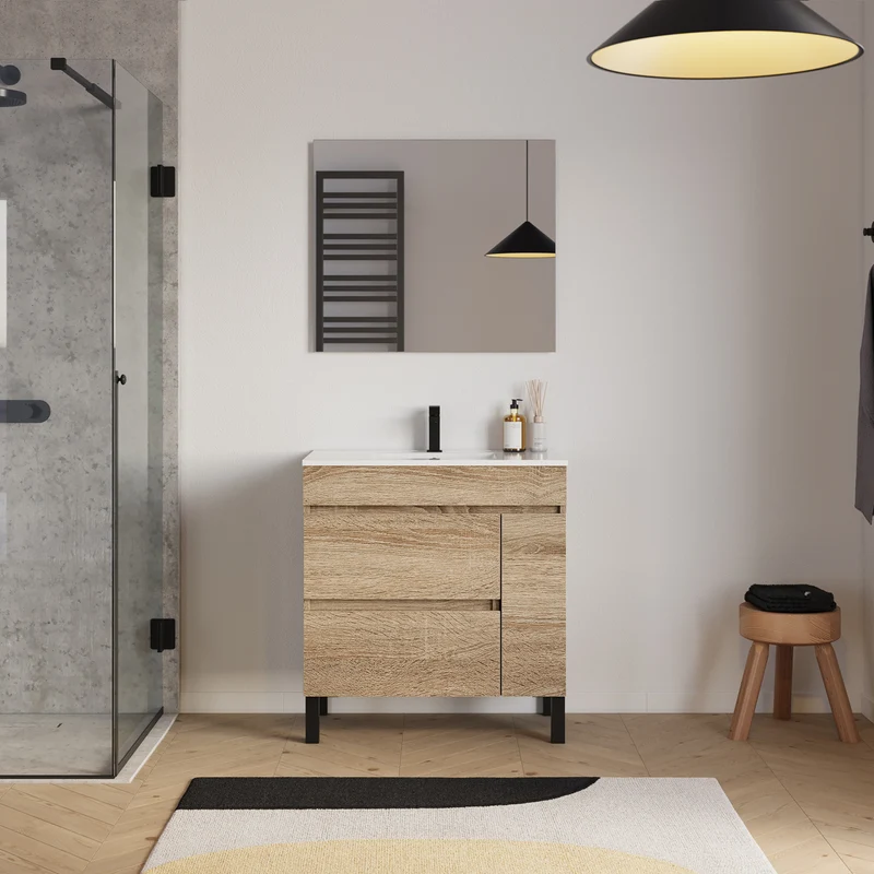 Meuble sous vasque seul, porte et tiroirs, 70cm, pour simple vasque - LAZARO