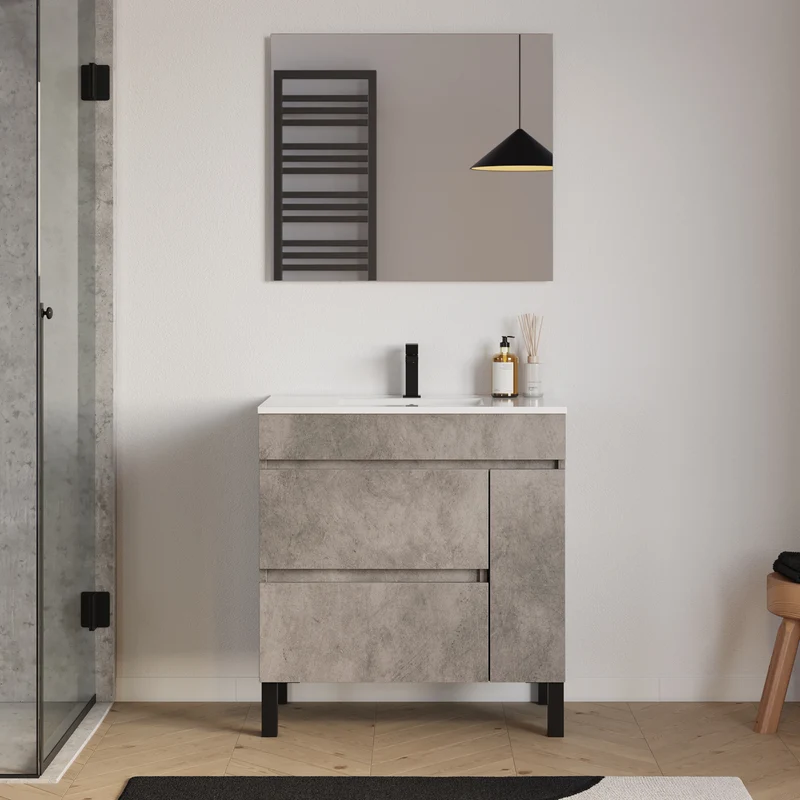 Meuble sous vasque seul, porte et tiroirs, 70cm, pour simple vasque - LAZARO