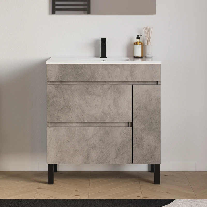 Meuble sous vasque seul, porte et tiroirs, 70cm, pour simple vasque - LAZARO