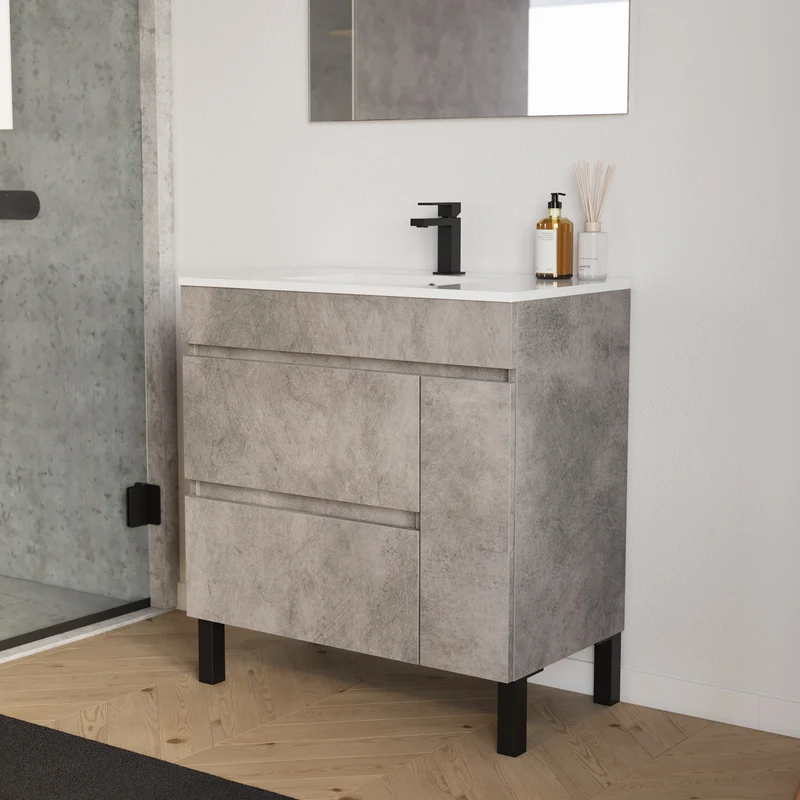 Meuble sous vasque seul, porte et tiroirs, 70cm, pour simple vasque - LAZARO