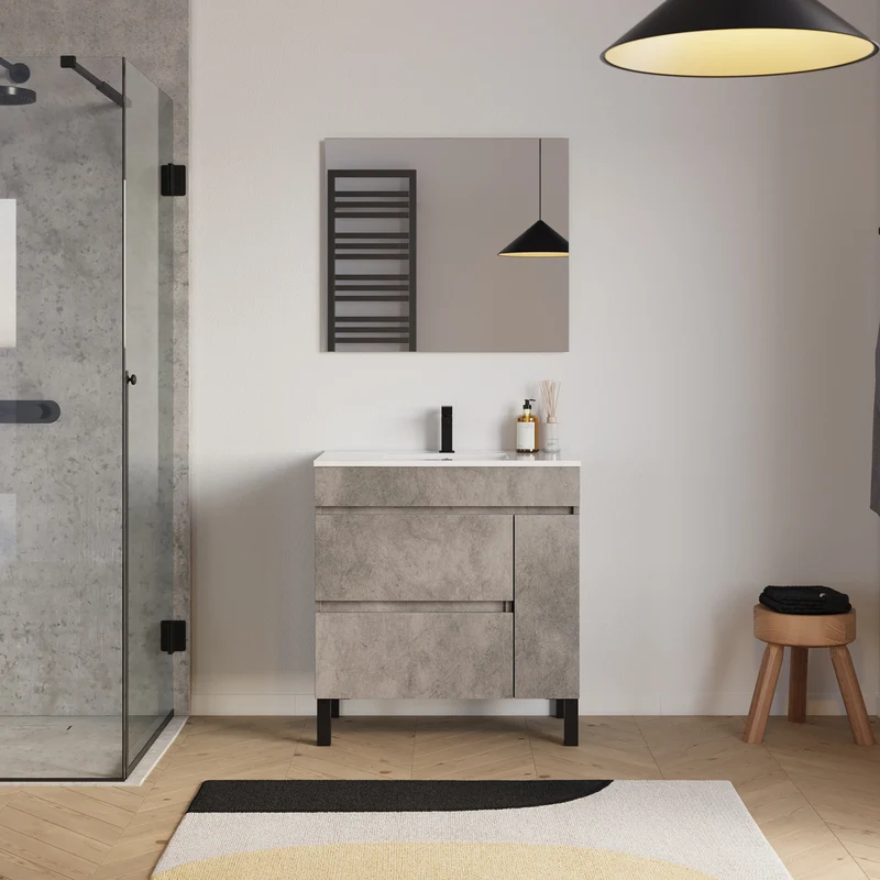 Meuble sous vasque seul, porte et tiroirs, 70cm, pour simple vasque - LAZARO