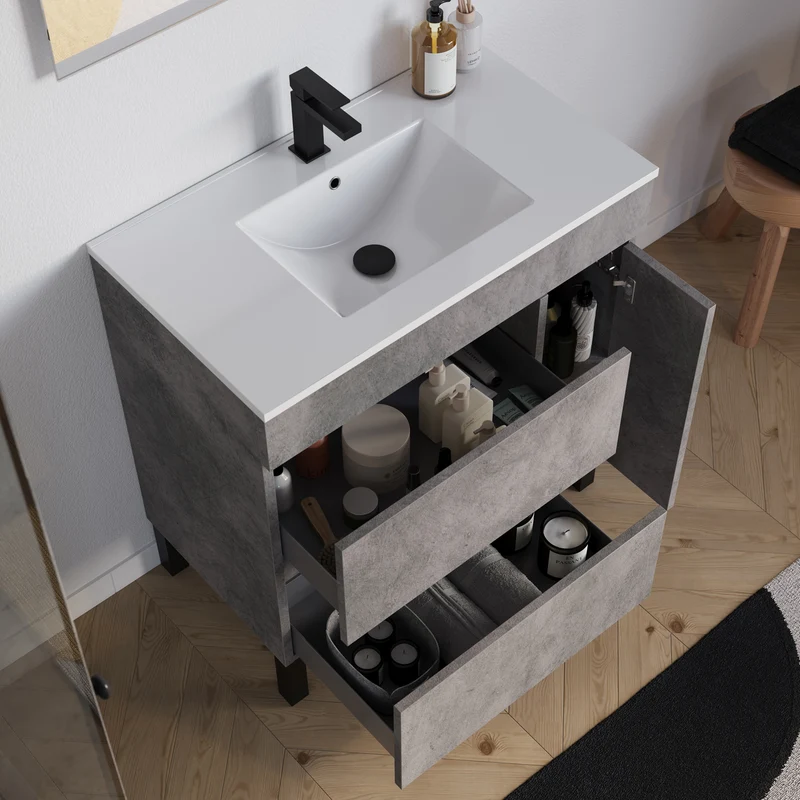 Meuble sous vasque seul, porte et tiroirs, 70cm, pour simple vasque - LAZARO