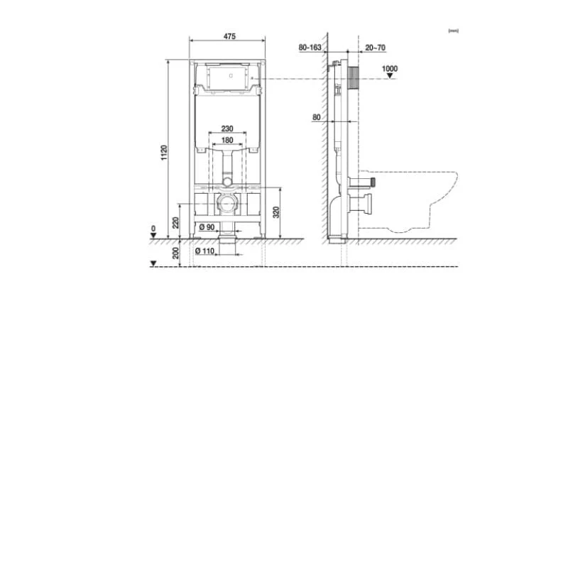 ROCA Duplo WC One - Bastidor IN-WALL