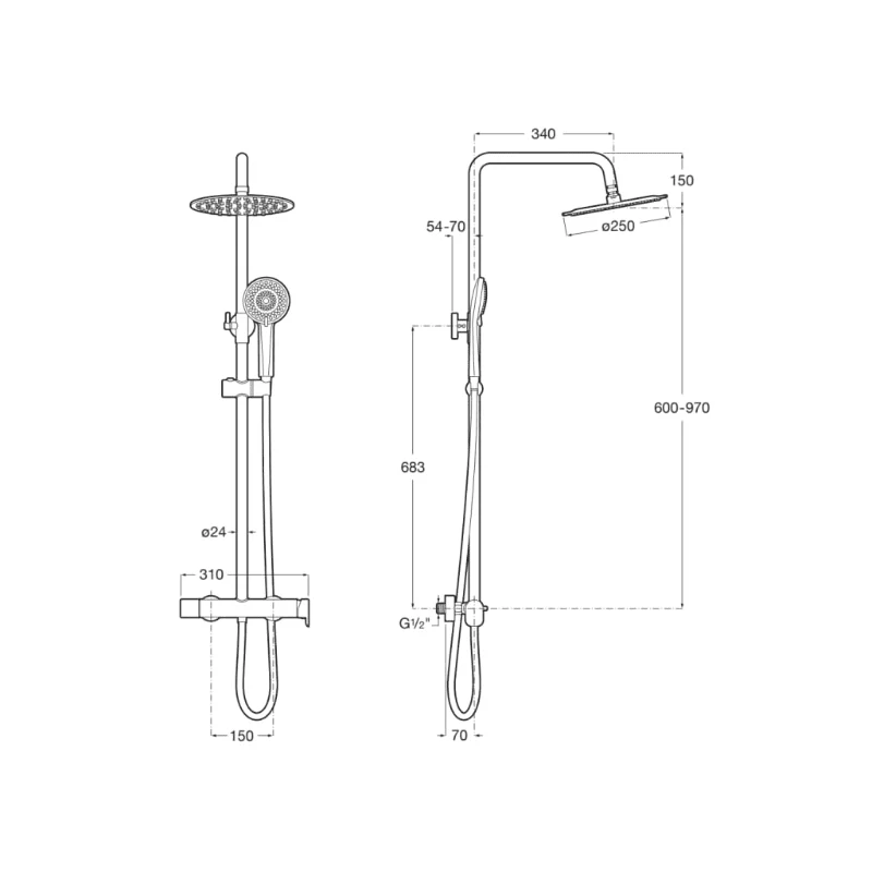 ROCA Plus Round - Columna de ducha monomando VEGA PLUS con altura regulable